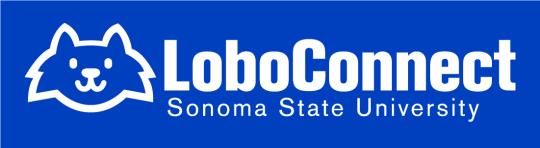 LoboConnect Sonoma State University logo with a white wolf head on a blue background.